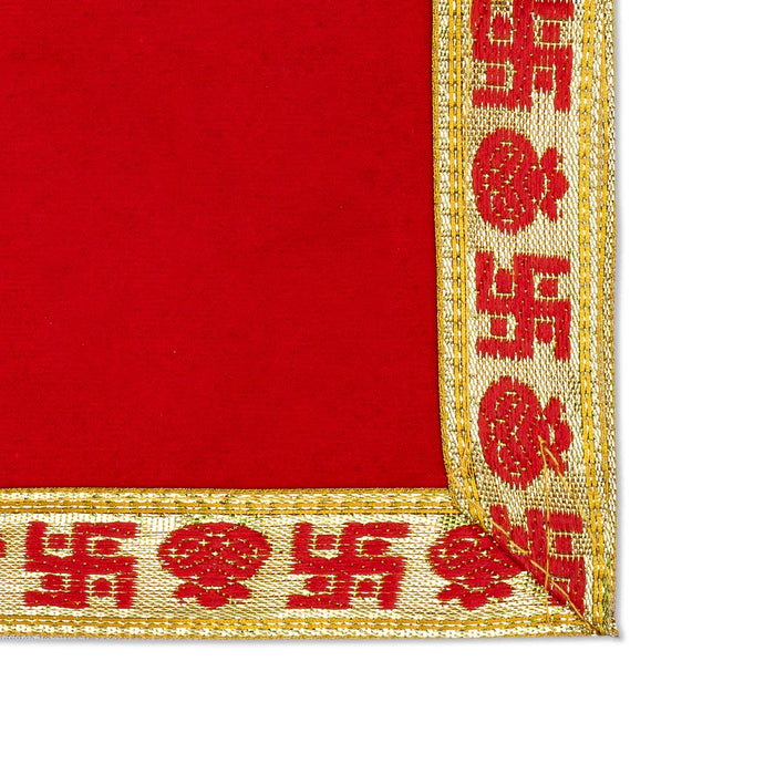 Velvet Aasan - 7 x 7 Inches | Red Colour Pooja Mat/ Decorative Chowki Cloth