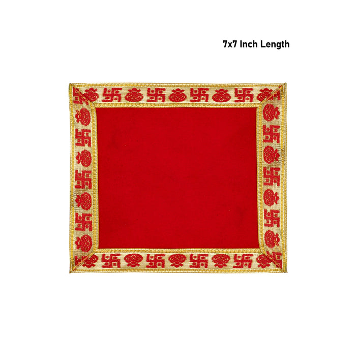 Velvet Aasan - 7 x 7 Inches | Red Colour Pooja Mat/ Decorative Chowki Cloth
