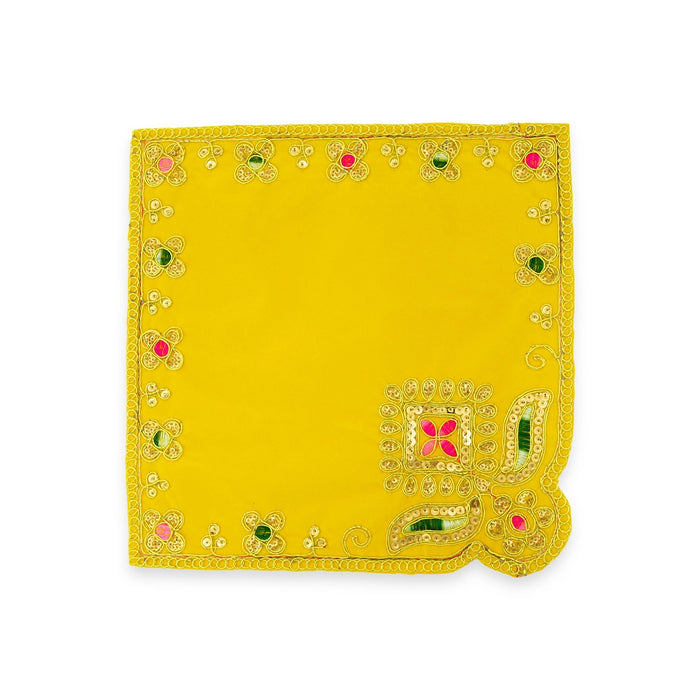 Pooja Aasan - 10 x 10 Inches | Velvet Pooja Mat/ Embroidery Aasan for Deity