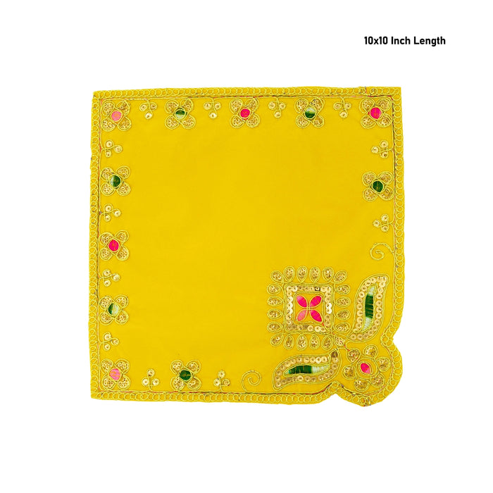 Pooja Aasan - 10 x 10 Inches | Velvet Pooja Mat/ Embroidery Aasan for Deity