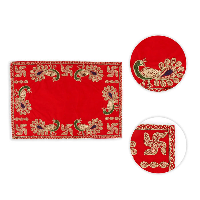 Pooja Aasan - 9 x 13 Inches | Velvet Pooja Mat/ Embroidery Aasan for Deity