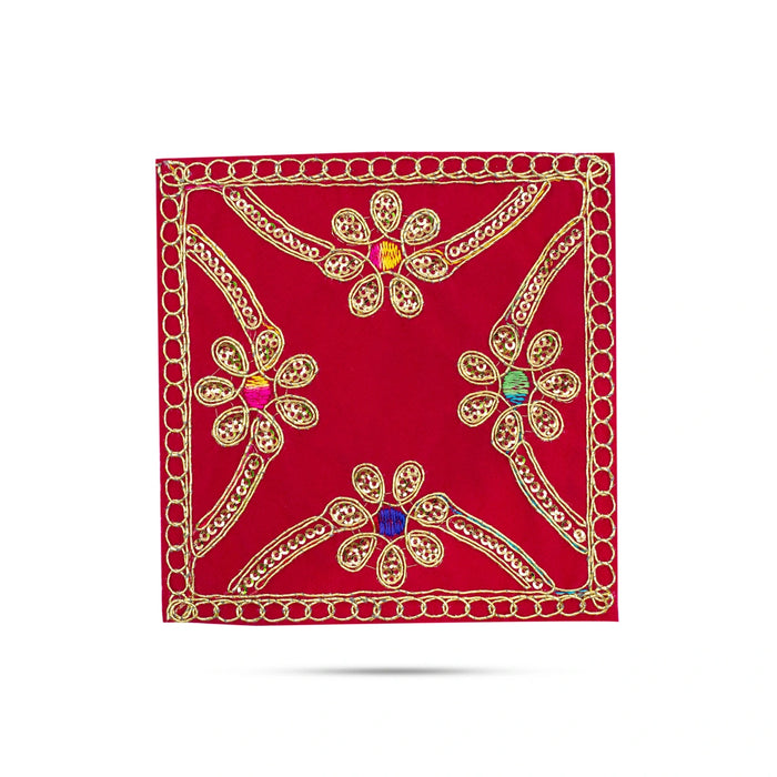 Pooja Aasan - 5 x 5 Inches | Embroidery Design Mat / Velvet Chowki Cloth / Deity Mat