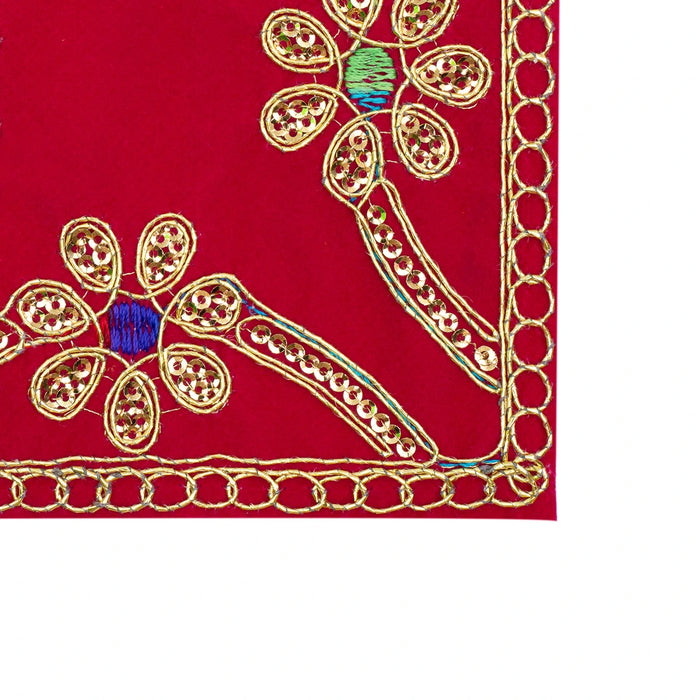 Pooja Aasan - 5 x 5 Inches | Embroidery Design Mat / Velvet Chowki Cloth / Deity Mat