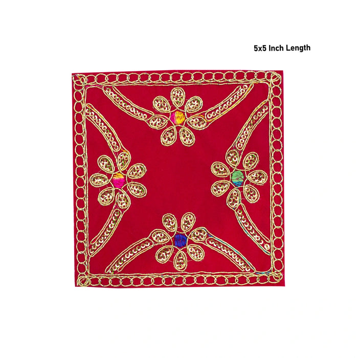 Pooja Aasan - 5 x 5 Inches | Embroidery Design Mat / Velvet Chowki Cloth / Deity Mat