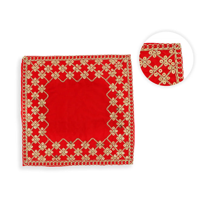 Pooja Aasan - 8 x 8 Inches | Velvet Pooja Mat/ Embroidery Aasan for Deity