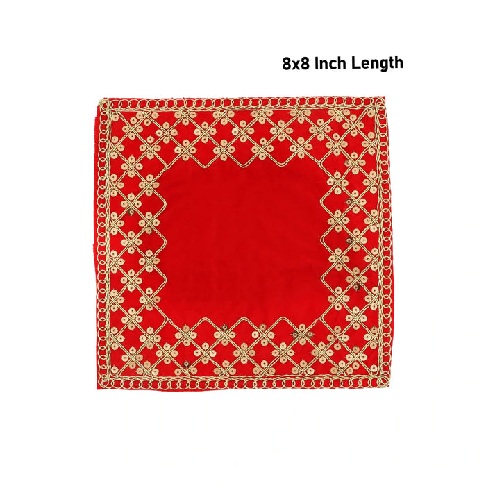 Pooja Aasan - 8 x 8 Inches | Velvet Pooja Mat/ Embroidery Aasan for Deity