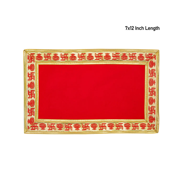 Pooja Aasan - 7 x 12 Inches | Velvet With Embossed Jari Design Chowki Cloth/ Deity Mat