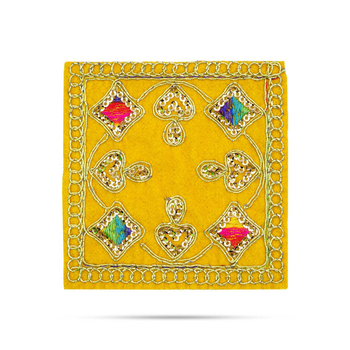 Pooja Aasan - 4 x 4 Inches | Velvet Pooja Mat/ Embroidery Aasan for Deity