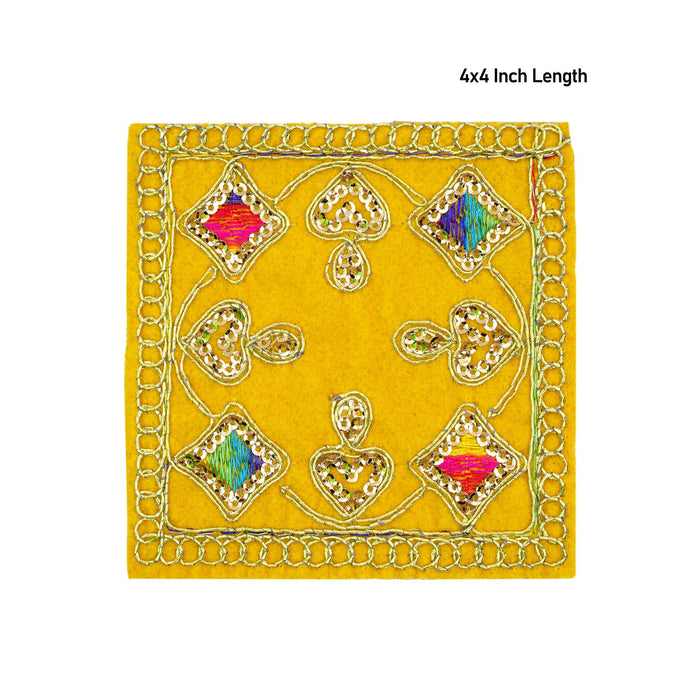 Pooja Aasan - 4 x 4 Inches | Velvet Pooja Mat/ Embroidery Aasan for Deity