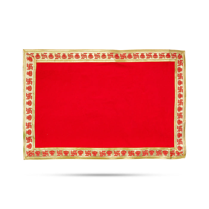 Pooja Aasan - 12 x 18 Inches | Jari Design Pooja Mat/ Velvet With Embossed Pooja Aasan Mat for Deity