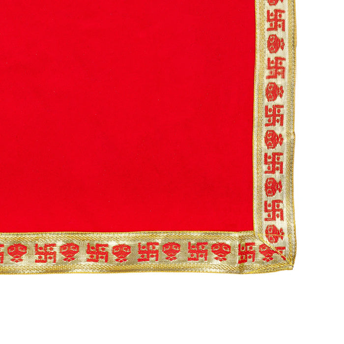 Pooja Aasan - 12 x 18 Inches | Jari Design Pooja Mat/ Velvet With Embossed Pooja Aasan Mat for Deity