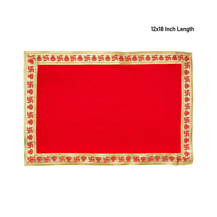 Pooja Aasan - 12 x 18 Inches | Jari Design Pooja Mat/ Velvet With Embossed Pooja Aasan Mat for Deity