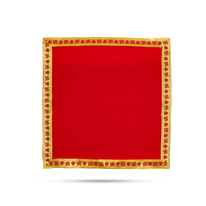 Pooja Aasan - 18 x 18 Inches | Jari Design Mat/ Velvet With Embossed Chowki Cloth for Deity