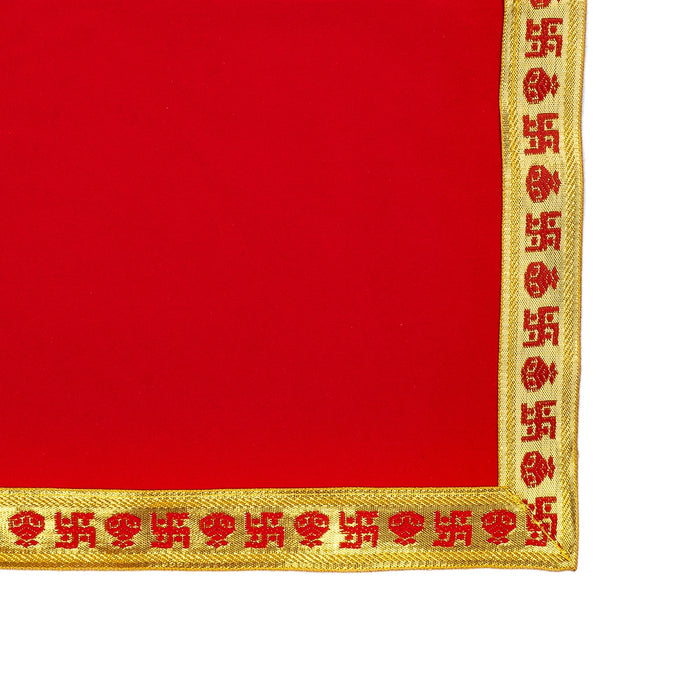 Pooja Aasan - 18 x 18 Inches | Jari Design Mat/ Velvet With Embossed Chowki Cloth for Deity