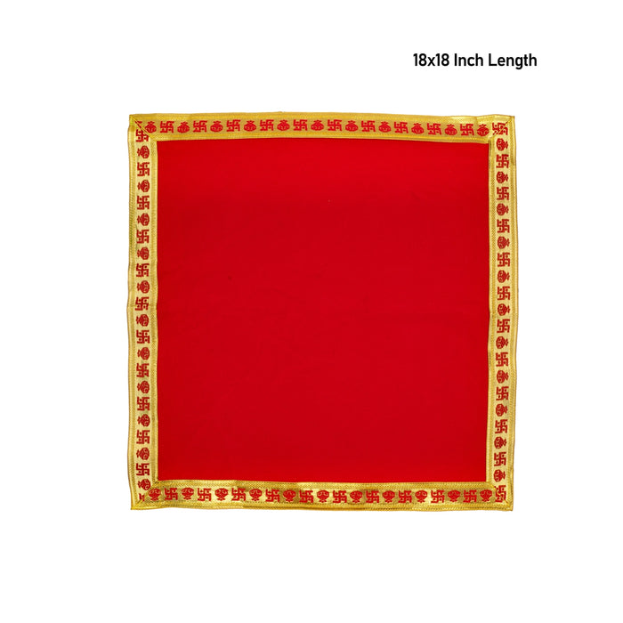 Pooja Aasan - 18 x 18 Inches | Jari Design Mat/ Velvet With Embossed Chowki Cloth for Deity