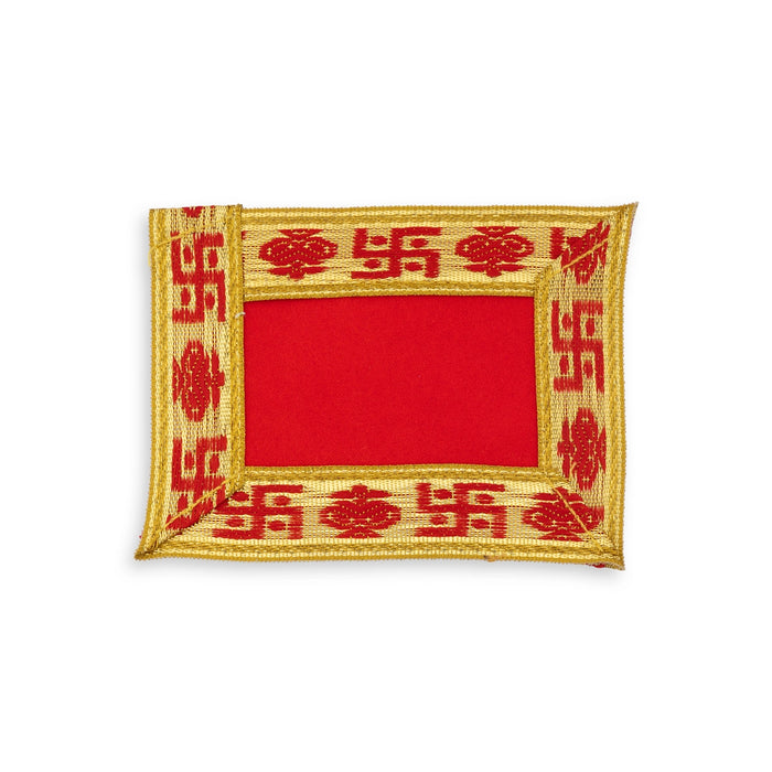 Pooja Aasan - 4 x 3 Inches | Velvet With Embossed Jari Design Mat/ Chowki Cloth for Deity