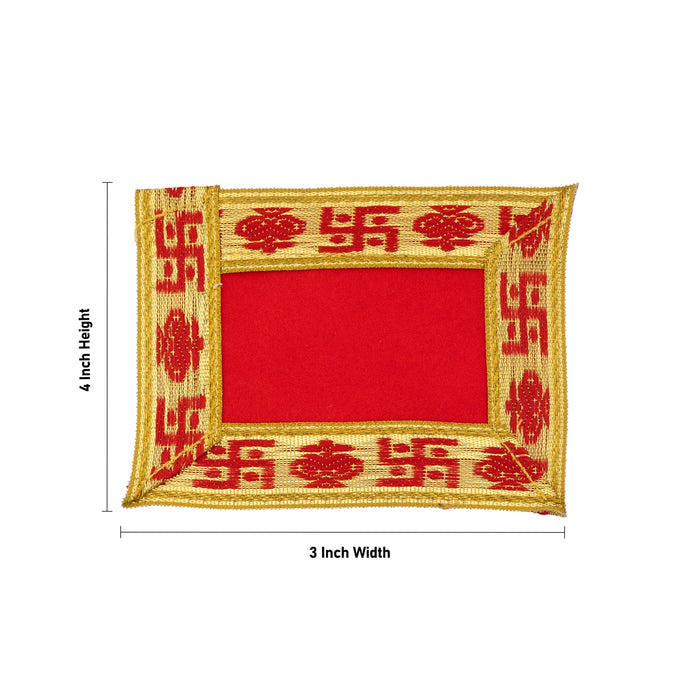 Pooja Aasan - 4 x 3 Inches | Velvet With Embossed Jari Design Mat/ Chowki Cloth for Deity
