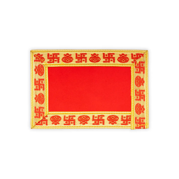 Pooja Aasan - 4 x 6 Inches | Velvet With Embossed Jari Design Chowki Cloth/ Pooja Mat for Deity
