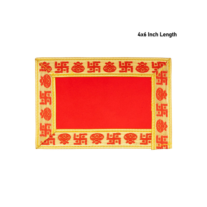 Pooja Aasan - 4 x 6 Inches | Velvet With Embossed Jari Design Chowki Cloth/ Pooja Mat for Deity