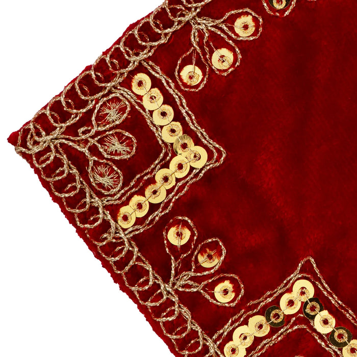 Fancy Aasan - 4 x 6 Inches | Embroidery Design Pooja Mat/ Red Colour Mat for Deity