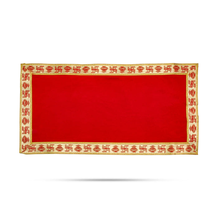 Pooja Mat - 10 x 20 Inches | Velvet Embossed Jari Design Aasan / Chowki Cloth