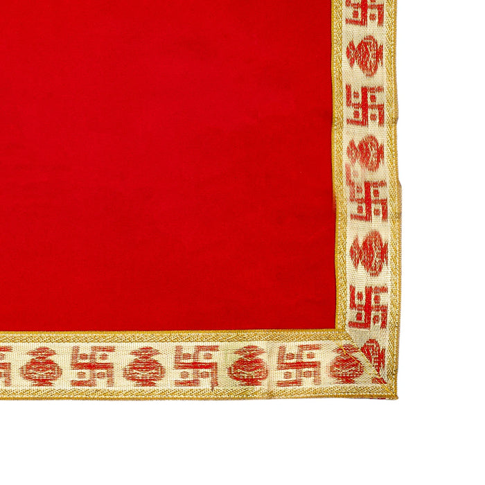 Pooja Mat - 10 x 20 Inches | Velvet Embossed Jari Design Aasan / Chowki Cloth