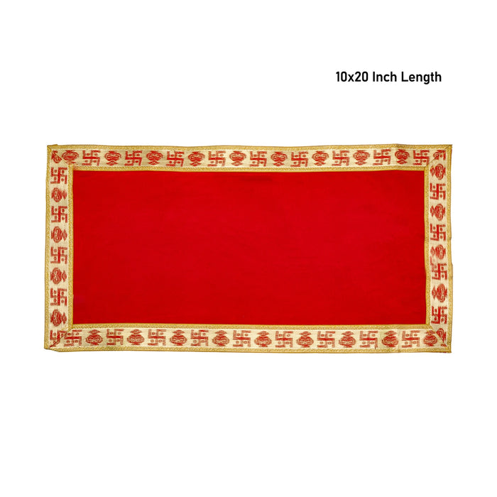 Pooja Mat - 10 x 20 Inches | Velvet Embossed Jari Design Aasan / Chowki Cloth