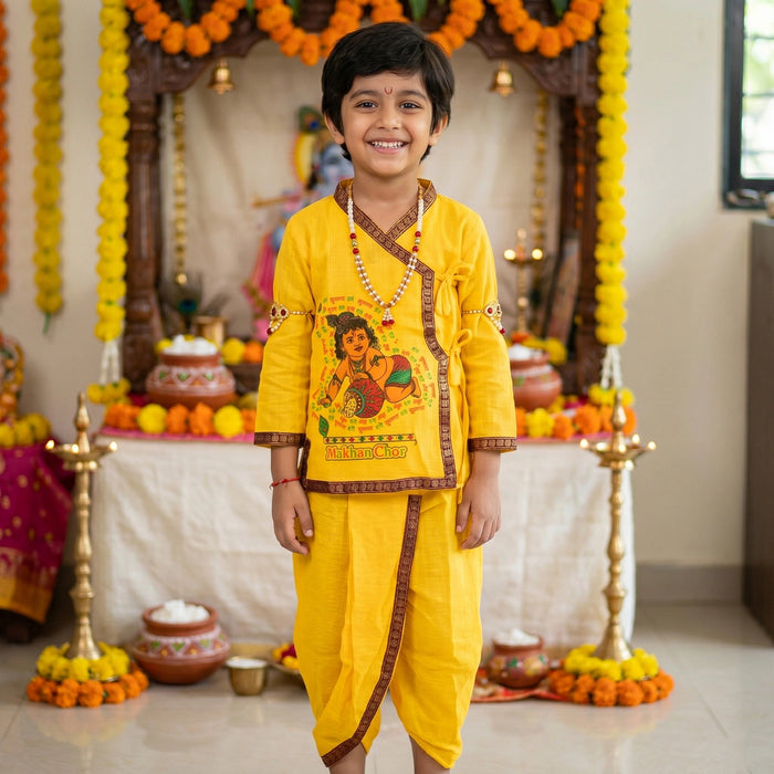Bal Krishna Dress Set - Size 18 | Bal Kanha Dress / Laddu Gopal Vastra / Krishna Costume for Kids