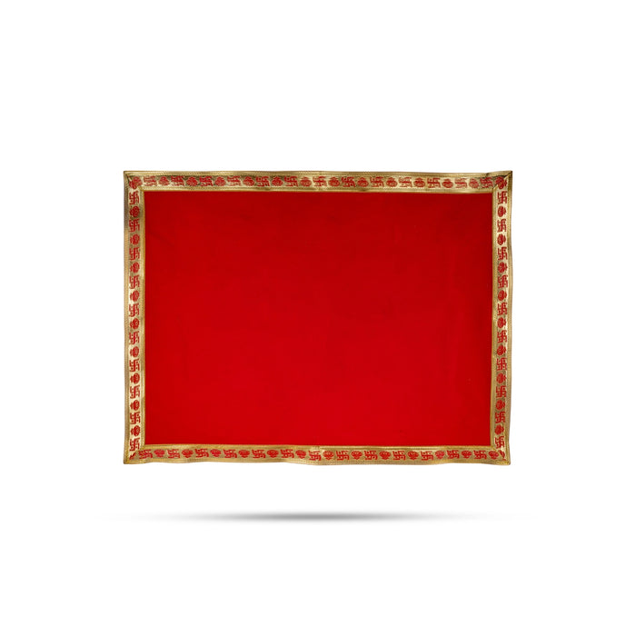 Chowki Cloth - 18 x 24 Inches | Velvet Plain Embossed Jari Design Pooja Aasan / Deity Mat