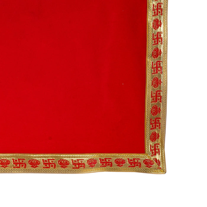 Chowki Cloth - 18 x 24 Inches | Velvet Plain Embossed Jari Design Pooja Aasan / Deity Mat
