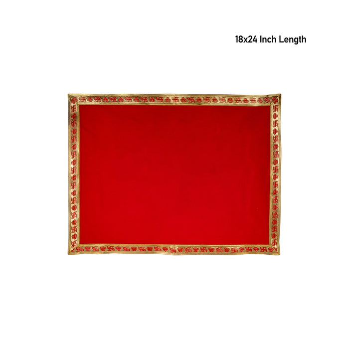 Chowki Cloth - 18 x 24 Inches | Velvet Plain Embossed Jari Design Pooja Aasan / Deity Mat