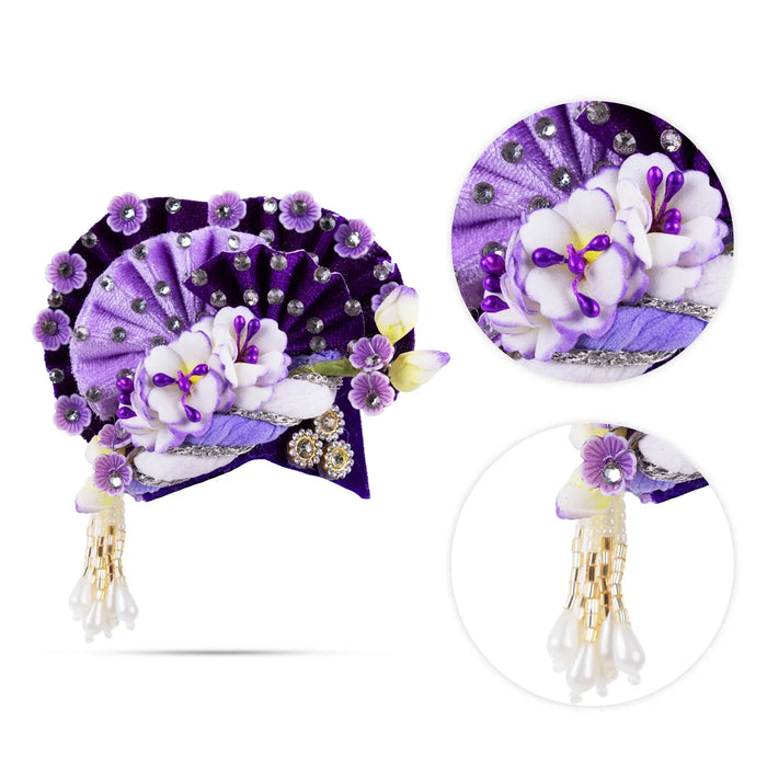 Zari And Stone Design Turban - 3 X 2.25 Inches | Decorative Kireedam/ Kiridam/ Crown For Deity Decor