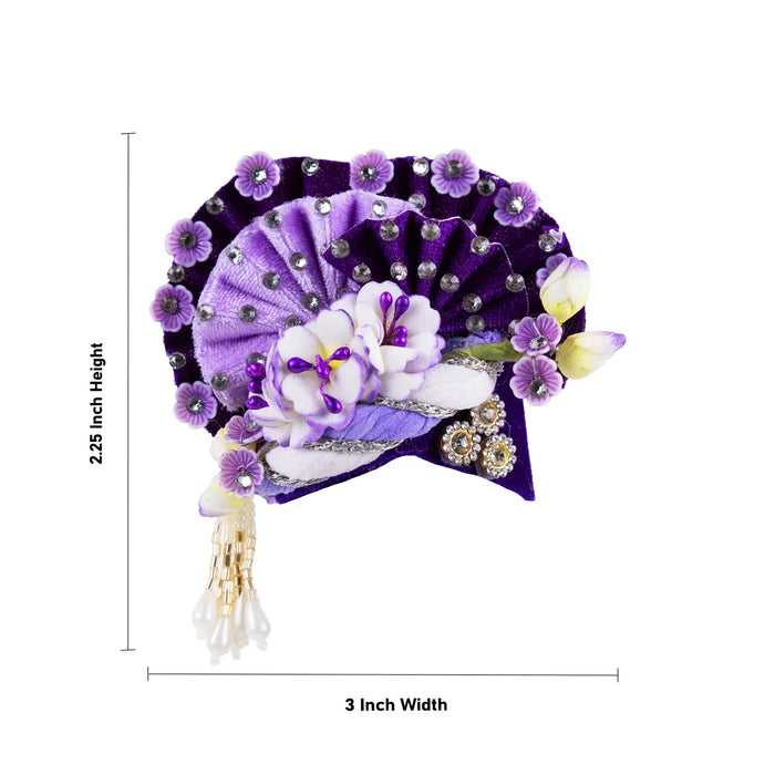 Zari And Stone Design Turban - 3 X 2.25 Inches | Decorative Kireedam/ Kiridam/ Crown For Deity Decor