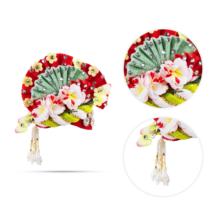 Zari And Stone Design Turban - 3 X 2.25 Inches | Decorative Kireedam/ Kiridam/ Crown For Deity Decor