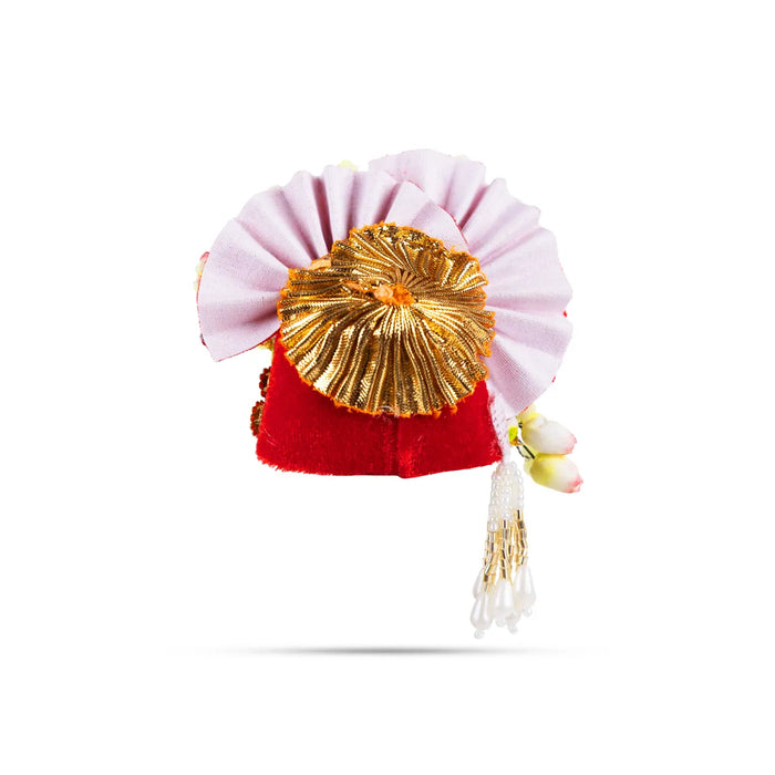 Zari And Stone Design Turban - 3 X 2.25 Inches | Decorative Kireedam/ Kiridam/ Crown For Deity Decor