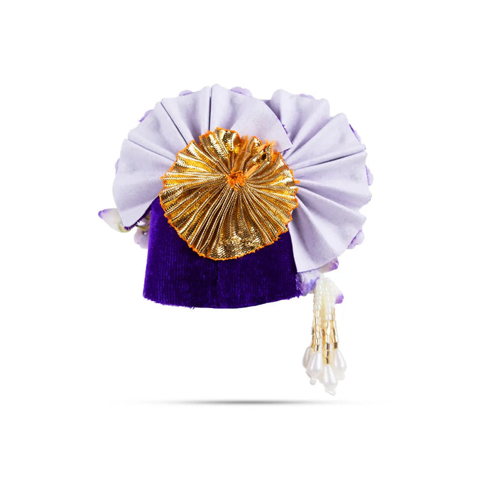 Zari And Stone Design Turban - 3 X 2.25 Inches | Decorative Kireedam/ Kiridam/ Crown For Deity Decor