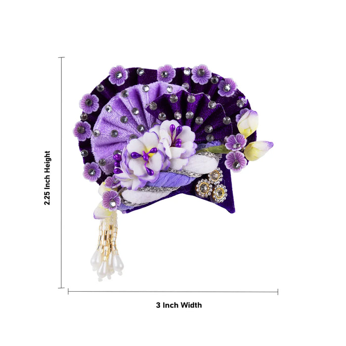Zari And Stone Design Turban - 3 X 2.25 Inches | Decorative Kireedam/ Kiridam/ Crown For Deity Decor