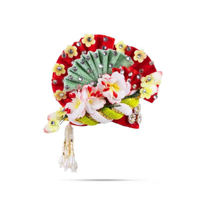 Zari And Stone Design Turban - 3 X 2.25 Inches | Decorative Kireedam/ Kiridam/ Crown For Deity Decor