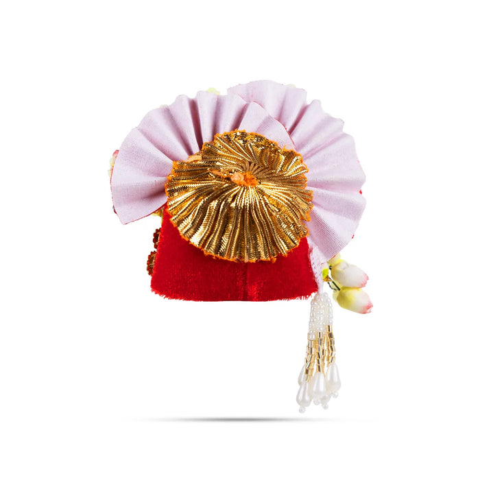 Zari And Stone Design Turban - 3 X 2.25 Inches | Decorative Kireedam/ Kiridam/ Crown For Deity Decor