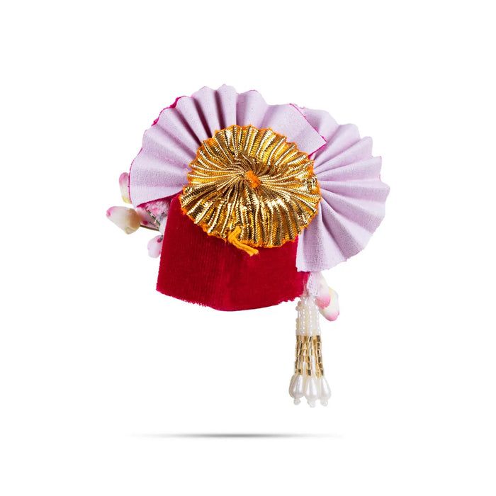 Zari And Stone Design Turban - 3 X 2.25 Inches | Decorative Kireedam/ Kiridam/ Crown For Deity Decor