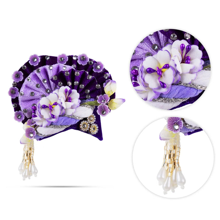 Zari And Stone Design Turban - 3 X 2.25 Inches | Decorative Kireedam/ Kiridam/ Crown For Deity Decor