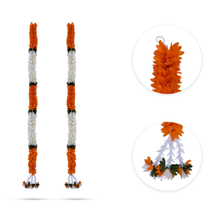 Side Toran Pair - 37 Inches | 2 Pcs / Flower Design Thoran/ Artificial Floral Ladi for Home Decor