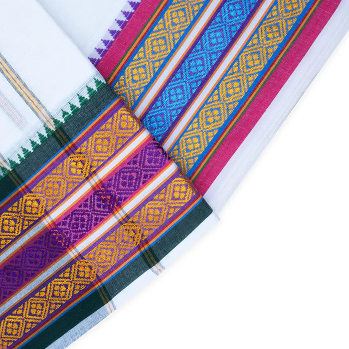 Veshti - 9 x 5 Yards | White Vesti/ Pate Border Dhoti for Men