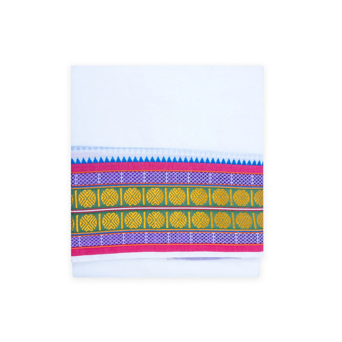 Veshti - 9 x 5 Yards | White Vesti/ 5 Inches Pate 2 Line Rudraksha Border Dhoti for Men