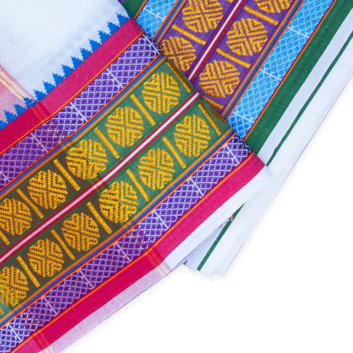 Veshti - 9 x 5 Yards | White Vesti/ 5 Inches Pate 2 Line Rudraksha Border Dhoti for Men