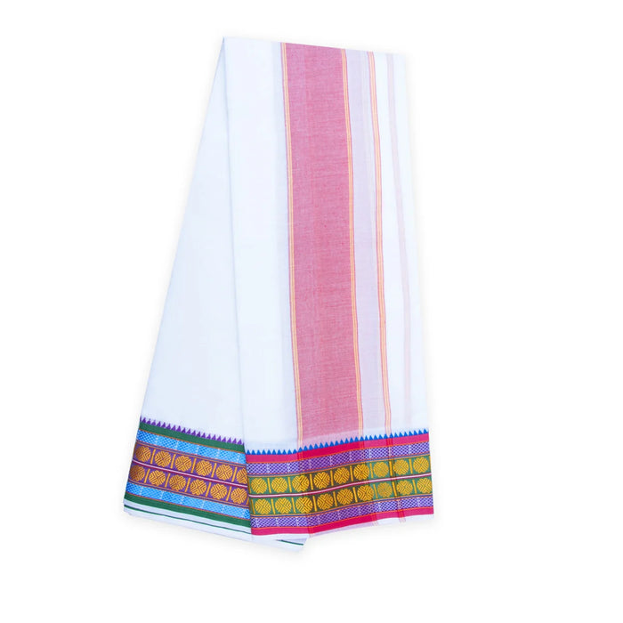 Veshti - 9 x 5 Yards | White Vesti/ 5 Inches Pate 2 Line Rudraksha Border Dhoti for Men