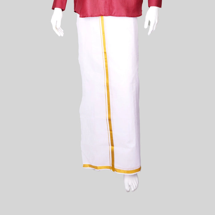 Veshti - 9 x 5 Yards | White Vesti/ Jari Pate Border Dhoti for Men