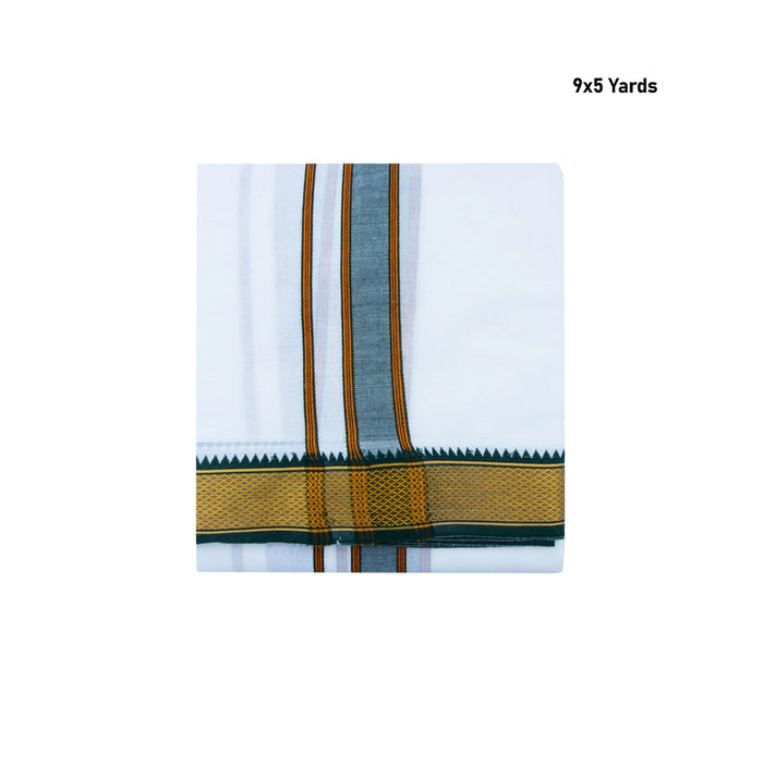Veshti - 9 x 5 Yards | 9 Kan Border Dhoti/ White Vesti / Traditional Mundu for Men
