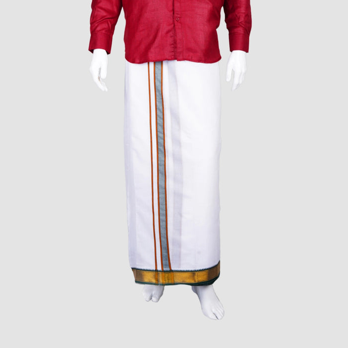 Veshti - 9 x 5 Yards | 9 Kan Border Dhoti/ White Vesti / Traditional Mundu for Men