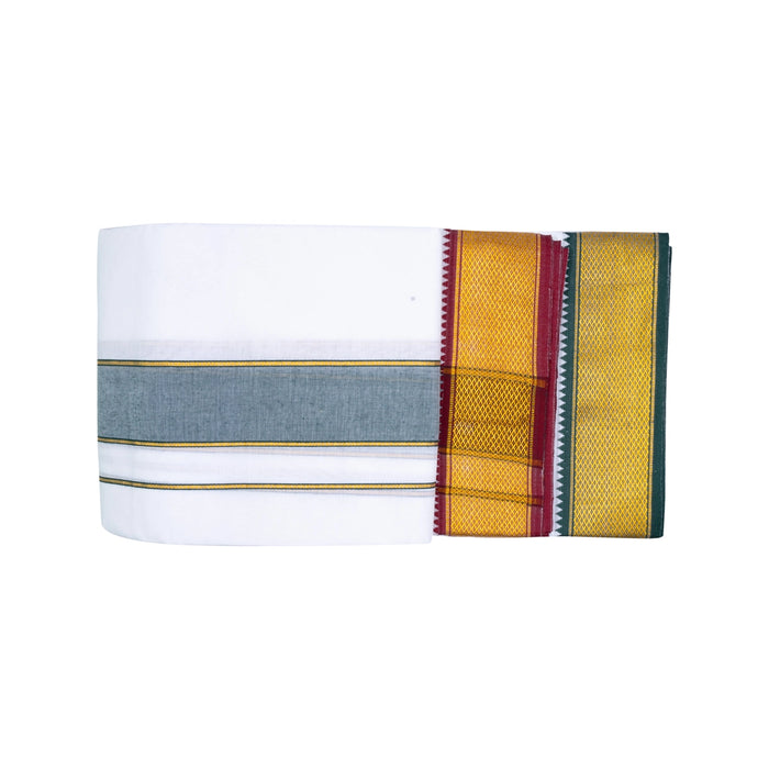 Dhoti - 9 x 5 Yards | White Vesti / 15 Kan Border Veshti / Traditional Mundu for Men